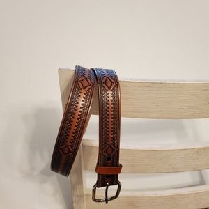 Vintage Genuine Leather Diamond Pattern Men's Belt, Size 38